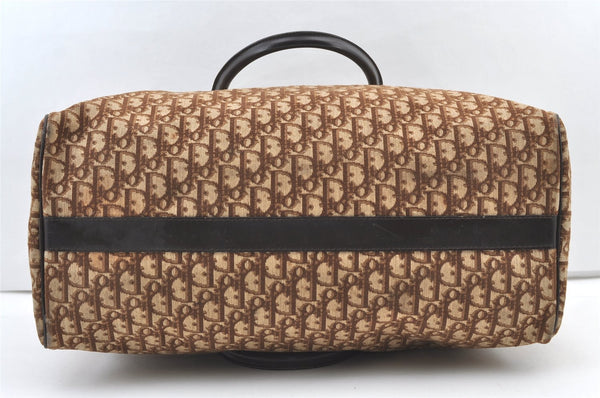 Authentic Christian Dior Trotter Boston Travel Bag Canvas Leather Brown 0970K