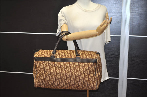 Authentic Christian Dior Trotter Boston Travel Bag Canvas Leather Brown 0970K