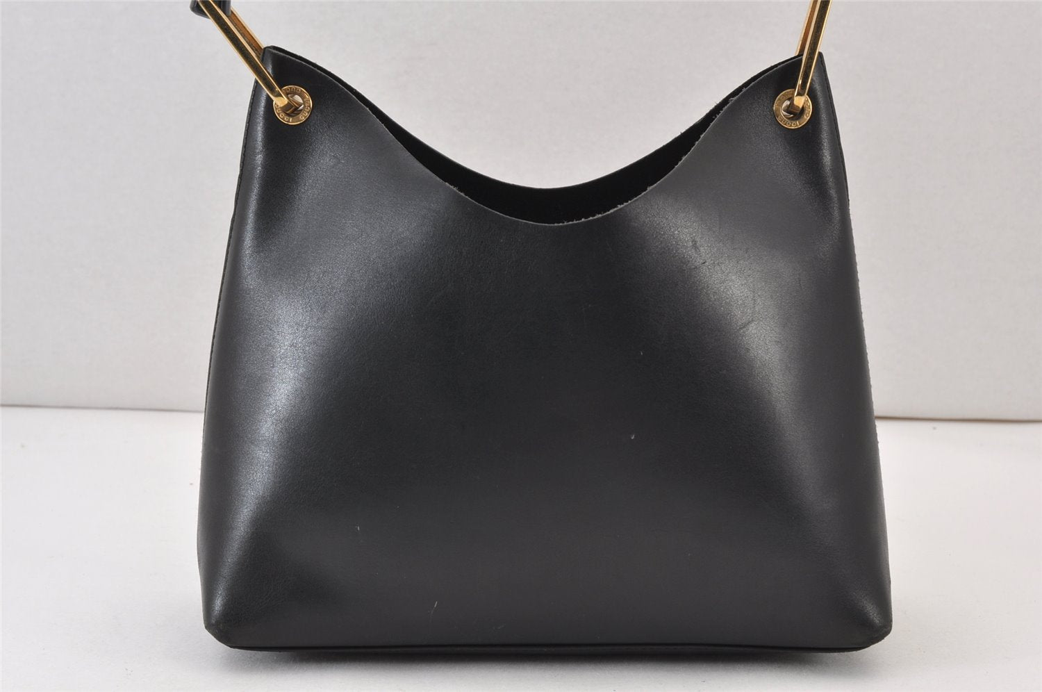 Authentic GUCCI Vintage Bamboo Shoulder Hand Bag Purse Leather Black 0971K