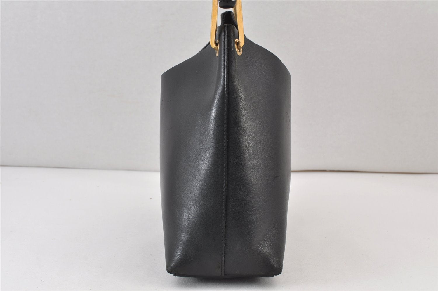 Authentic GUCCI Vintage Bamboo Shoulder Hand Bag Purse Leather Black 0971K