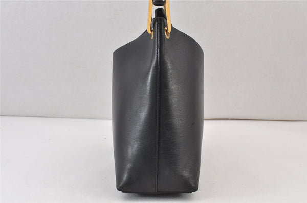 Authentic GUCCI Vintage Bamboo Shoulder Hand Bag Purse Leather Black 0971K