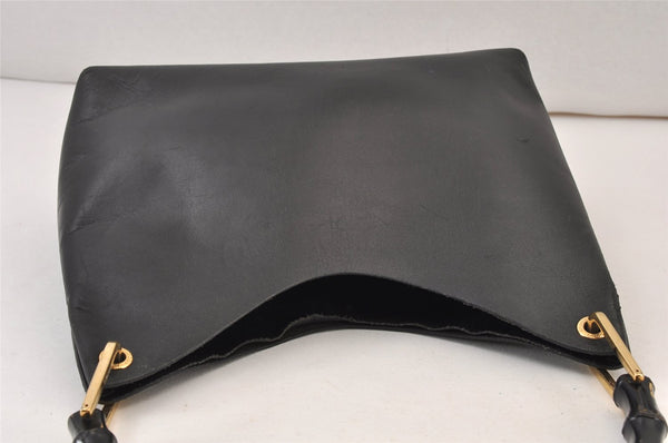 Authentic GUCCI Vintage Bamboo Shoulder Hand Bag Purse Leather Black 0971K