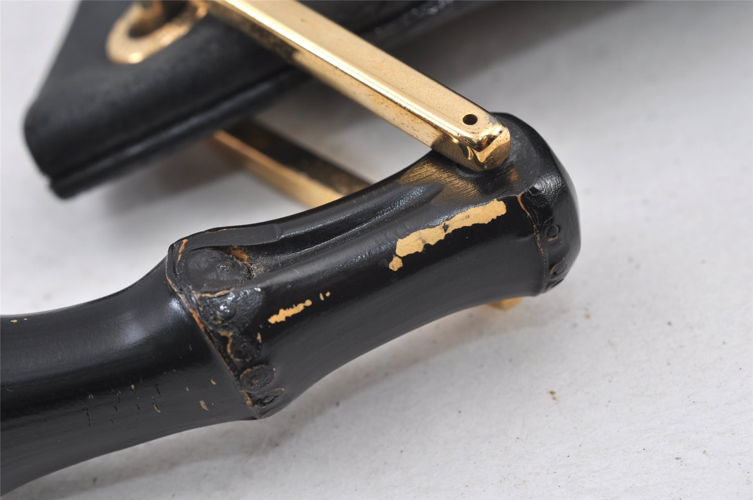 Authentic GUCCI Vintage Bamboo Shoulder Hand Bag Purse Leather Black 0971K