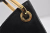 Authentic GUCCI Vintage Bamboo Shoulder Hand Bag Purse Leather Black 0971K