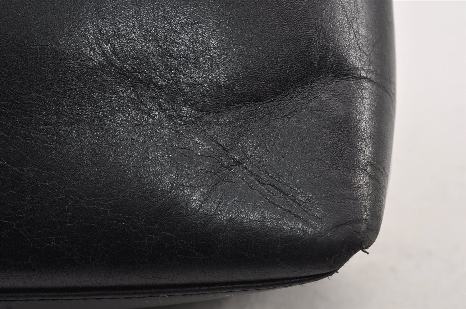 Authentic GUCCI Vintage Bamboo Shoulder Hand Bag Purse Leather Black 0971K