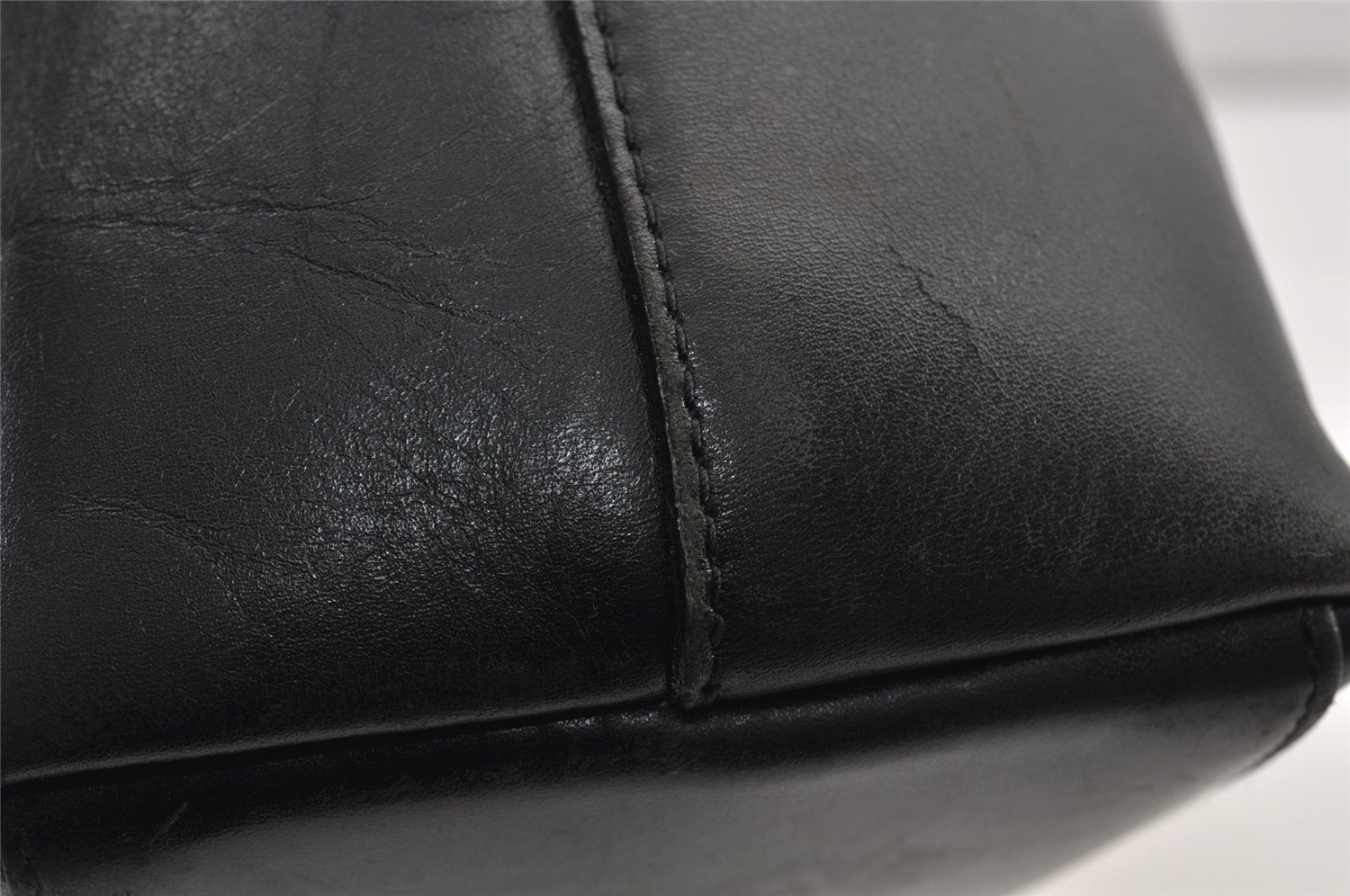 Authentic GUCCI Vintage Bamboo Shoulder Hand Bag Purse Leather Black 0971K