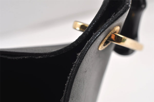 Authentic GUCCI Vintage Bamboo Shoulder Hand Bag Purse Leather Black 0971K
