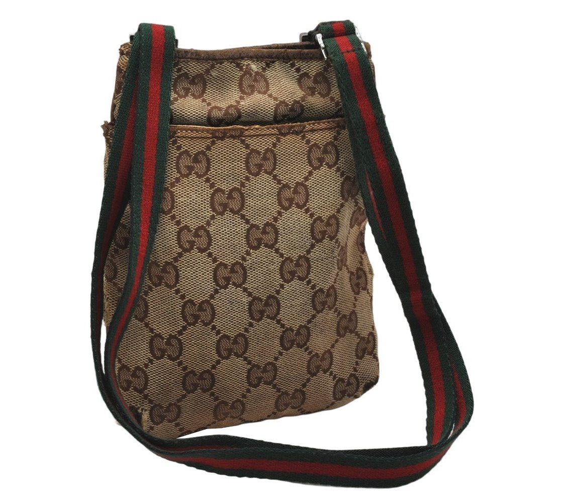 Authentic GUCCI Web Sherry Line Shoulder Bag GG Canvas Leather Brown Junk 0974K