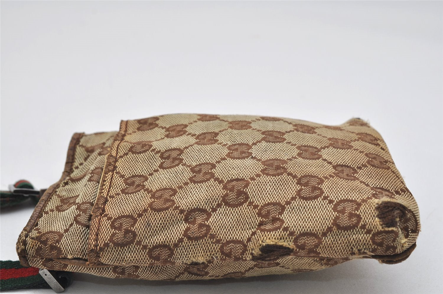 Authentic GUCCI Web Sherry Line Shoulder Bag GG Canvas Leather Brown Junk 0974K