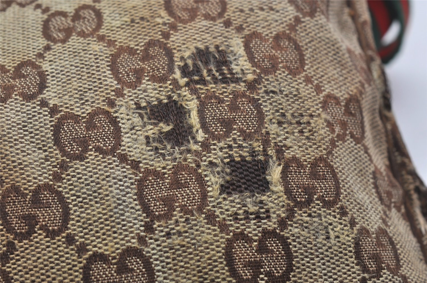 Authentic GUCCI Web Sherry Line Shoulder Bag GG Canvas Leather Brown Junk 0974K