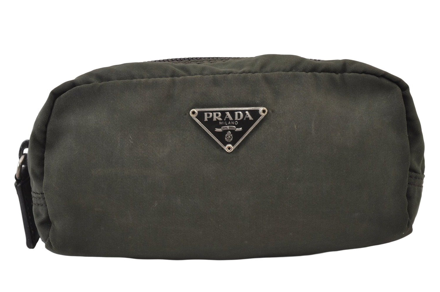 Authentic PRADA Vintage Nylon Leather Pouch Purse Khaki Green 0975K