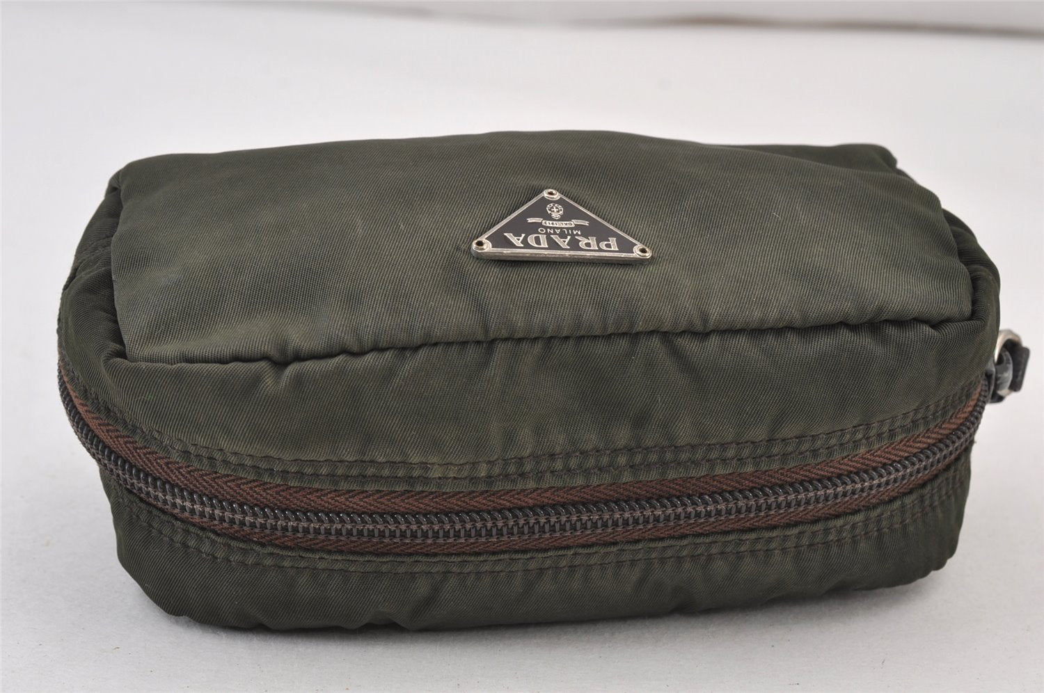 Authentic PRADA Vintage Nylon Leather Pouch Purse Khaki Green 0975K