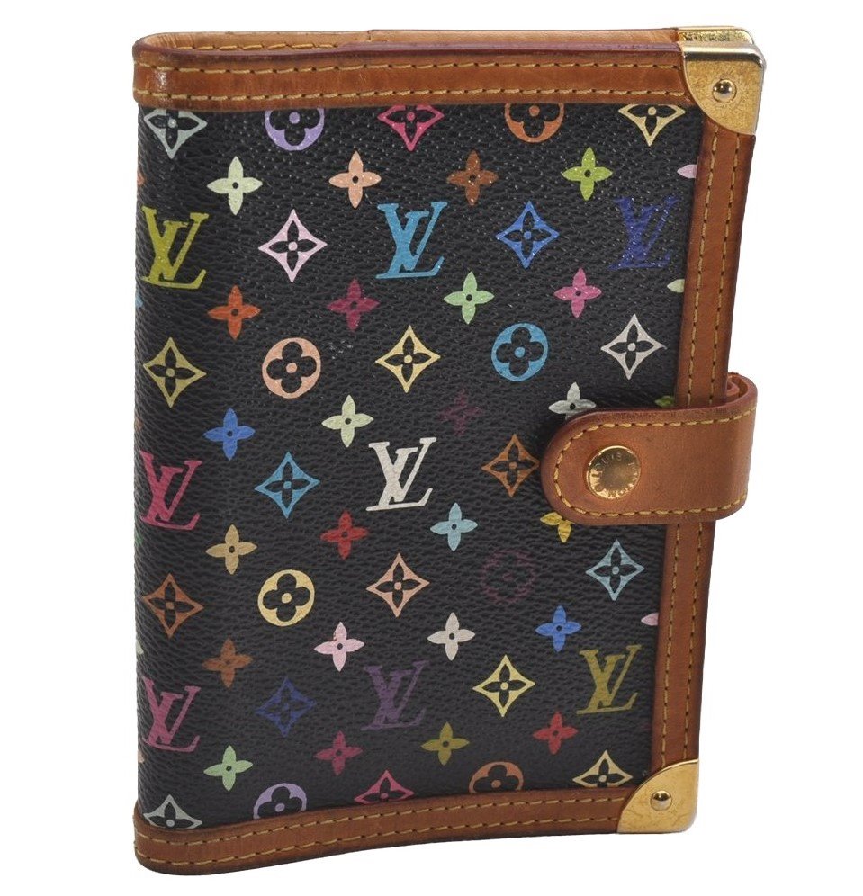 Authentic Louis Vuitton Monogram Multicolor Agenda PM Notebook Cover Black 0977J