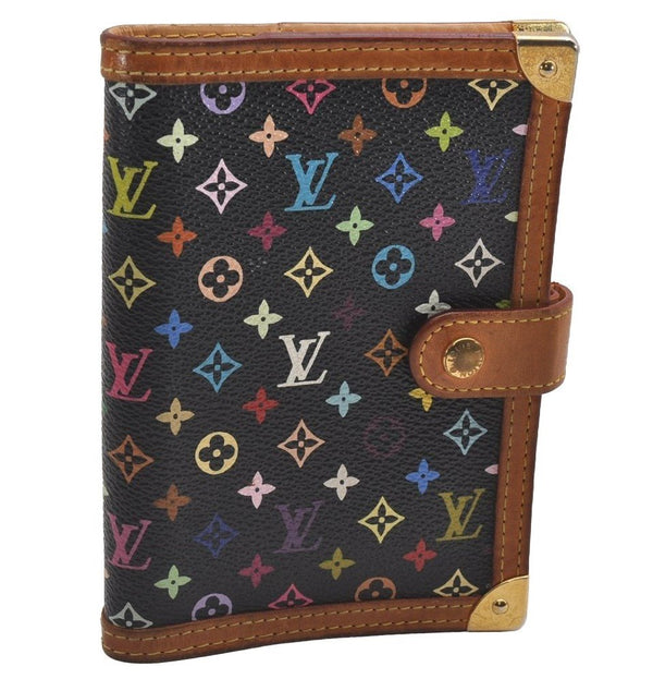 Authentic Louis Vuitton Monogram Multicolor Agenda PM Notebook Cover Black 0977J