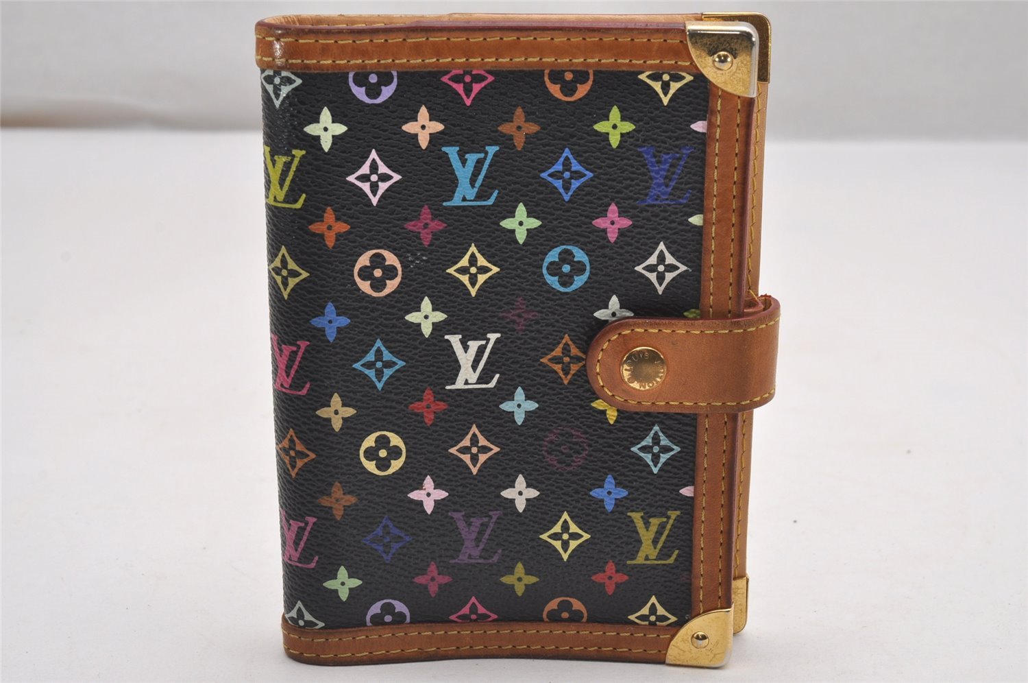 Authentic Louis Vuitton Monogram Multicolor Agenda PM Notebook Cover Black 0977J
