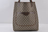 Authentic GUCCI Web Sherry Line Shoulder Tote Bag GG PVC Leather Brown 0979J