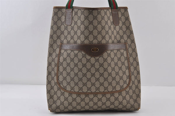 Authentic GUCCI Web Sherry Line Shoulder Tote Bag GG PVC Leather Brown 0979J