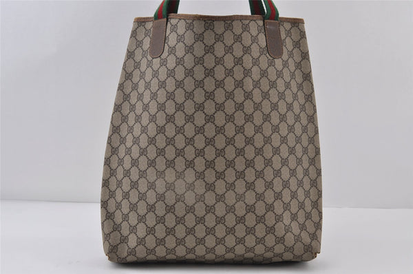 Authentic GUCCI Web Sherry Line Shoulder Tote Bag GG PVC Leather Brown 0979J