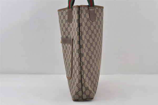 Authentic GUCCI Web Sherry Line Shoulder Tote Bag GG PVC Leather Brown 0979J
