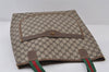 Authentic GUCCI Web Sherry Line Shoulder Tote Bag GG PVC Leather Brown 0979J