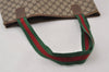 Authentic GUCCI Web Sherry Line Shoulder Tote Bag GG PVC Leather Brown 0979J