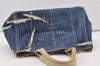 Authentic PRADA Vintage Canapa M Denim Tote Hand Bag Blue 0981J