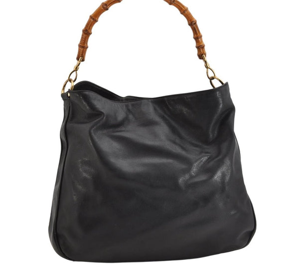 Authentic GUCCI Bamboo Vintage Shoulder Hand Bag Purse Leather Black Junk 0982K