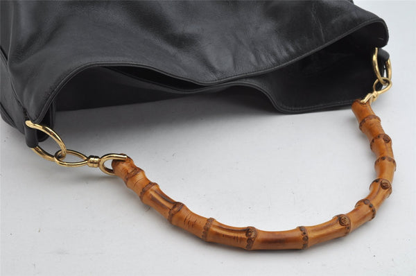 Authentic GUCCI Bamboo Vintage Shoulder Hand Bag Purse Leather Black Junk 0982K