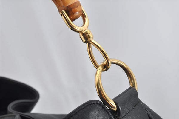 Authentic GUCCI Bamboo Vintage Shoulder Hand Bag Purse Leather Black Junk 0982K