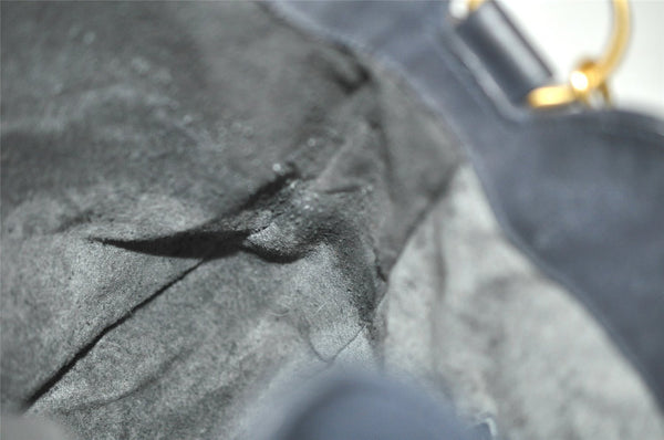 Authentic GUCCI Bamboo Shoulder Hand Bag Purse Suede Leather Navy Blue 0983I