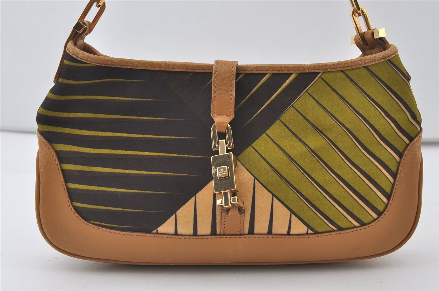 Authentic GUCCI Jackie Chain Shoulder Hand Bag Nylon Leather 0019032 Brown 0983J