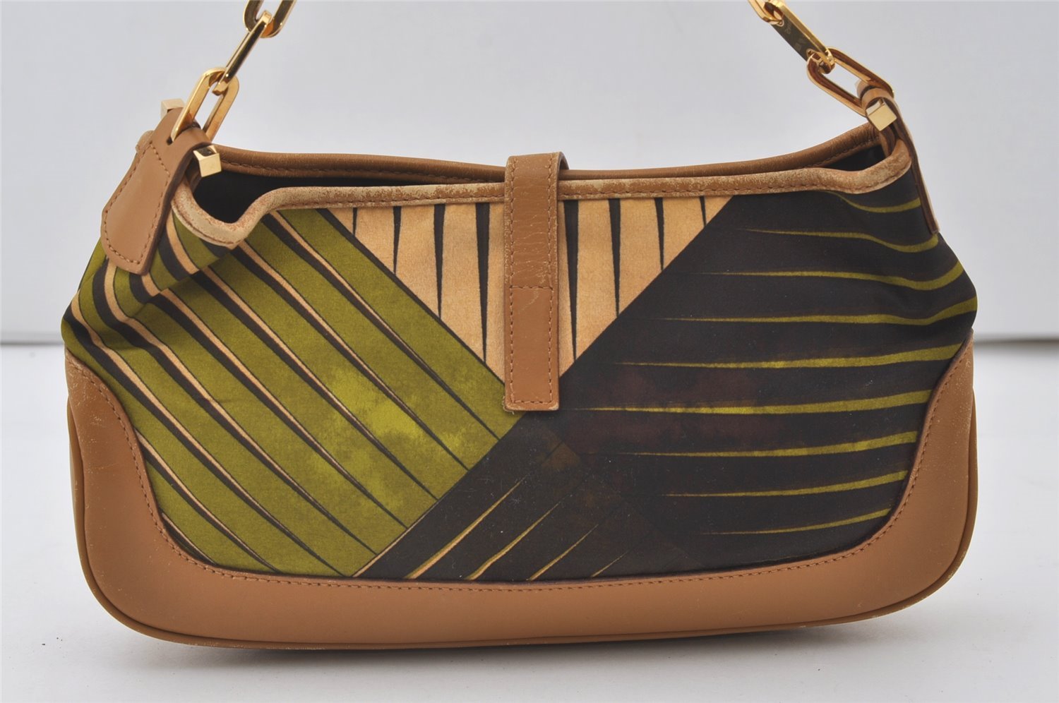 Authentic GUCCI Jackie Chain Shoulder Hand Bag Nylon Leather 0019032 Brown 0983J