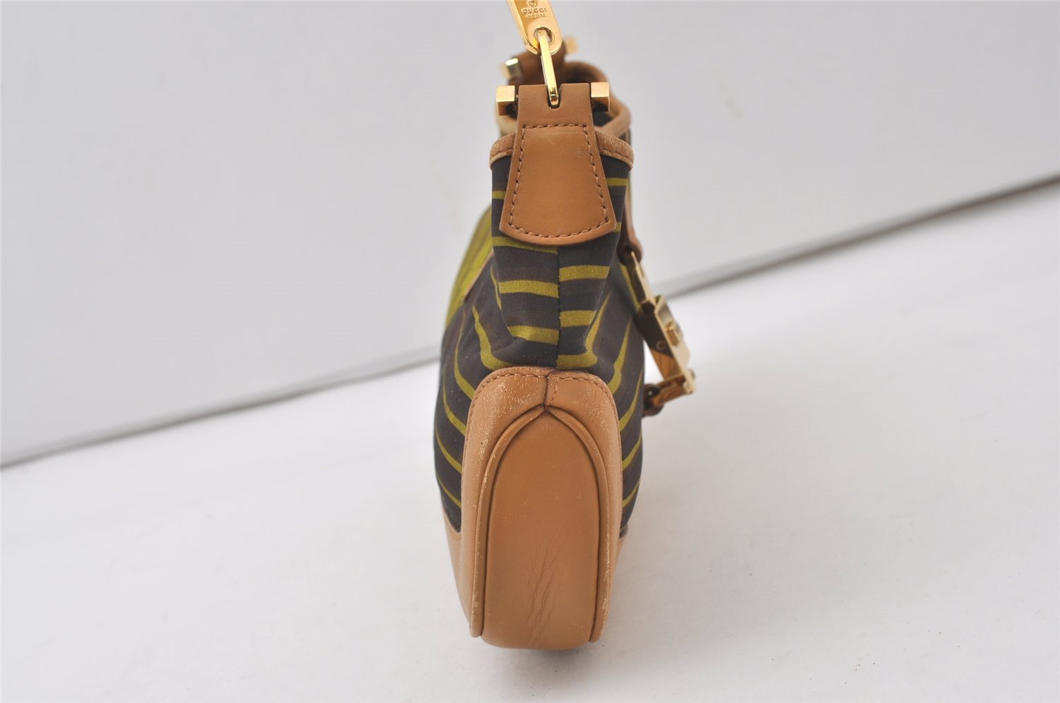 Authentic GUCCI Jackie Chain Shoulder Hand Bag Nylon Leather 0019032 Brown 0983J