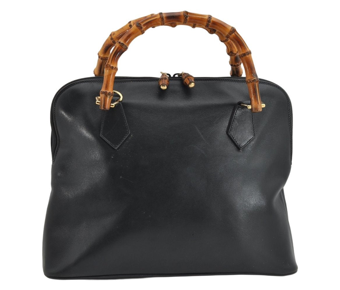 Authentic GUCCI Bamboo 2way Hand Shoulder Bag Leather Navy Blue Junk 0983K