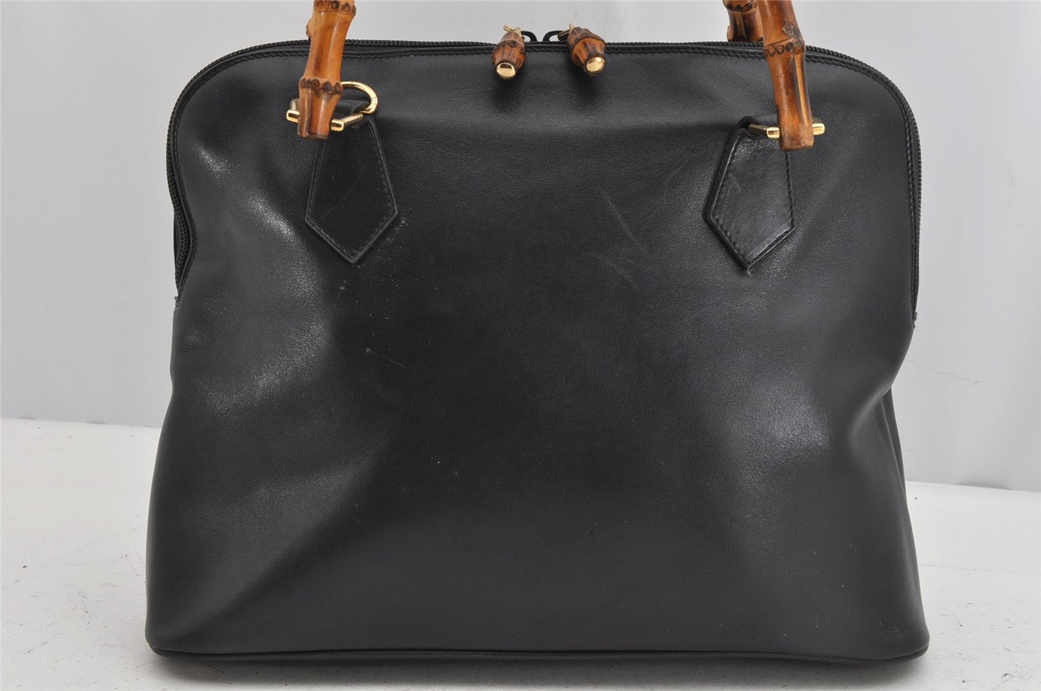 Authentic GUCCI Bamboo 2way Hand Shoulder Bag Leather Navy Blue Junk 0983K