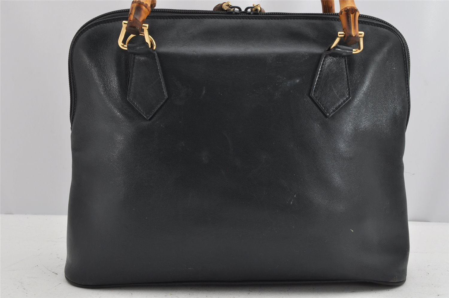 Authentic GUCCI Bamboo 2way Hand Shoulder Bag Leather Navy Blue Junk 0983K