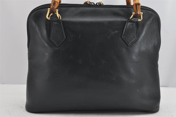 Authentic GUCCI Bamboo 2way Hand Shoulder Bag Leather Navy Blue Junk 0983K