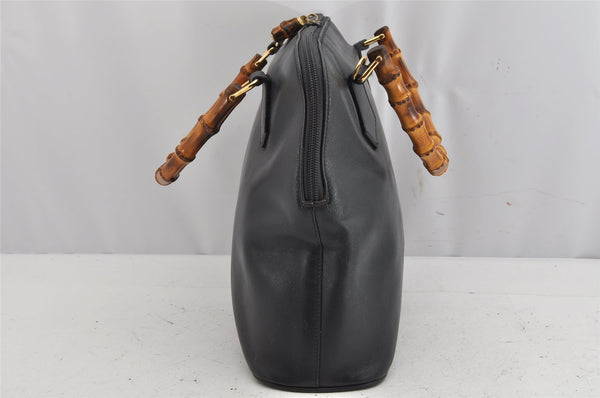 Authentic GUCCI Bamboo 2way Hand Shoulder Bag Leather Navy Blue Junk 0983K