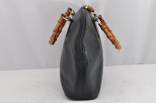Authentic GUCCI Bamboo 2way Hand Shoulder Bag Leather Navy Blue Junk 0983K