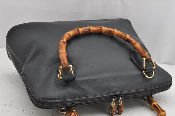 Authentic GUCCI Bamboo 2way Hand Shoulder Bag Leather Navy Blue Junk 0983K