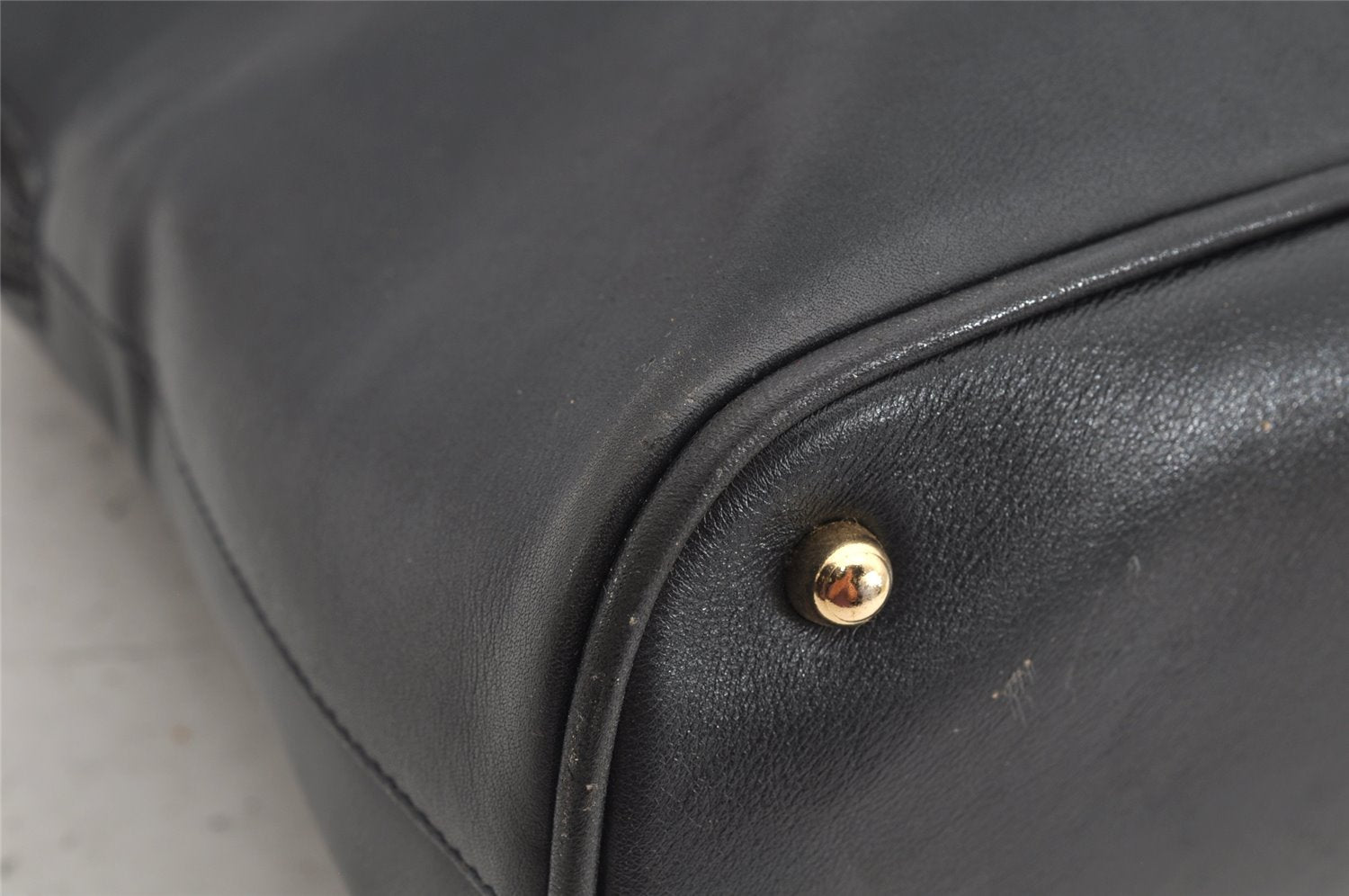 Authentic GUCCI Bamboo 2way Hand Shoulder Bag Leather Navy Blue Junk 0983K