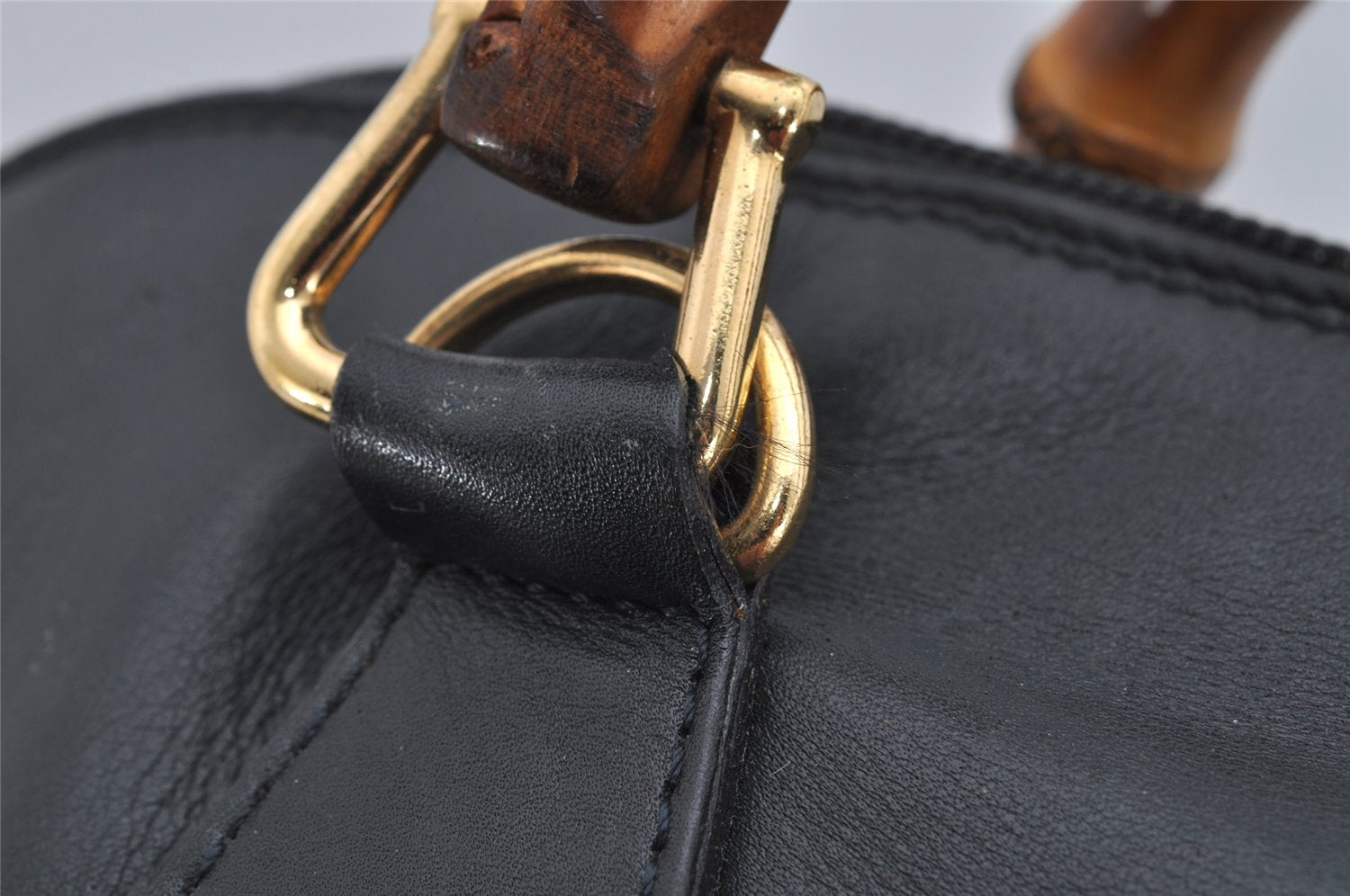 Authentic GUCCI Bamboo 2way Hand Shoulder Bag Leather Navy Blue Junk 0983K