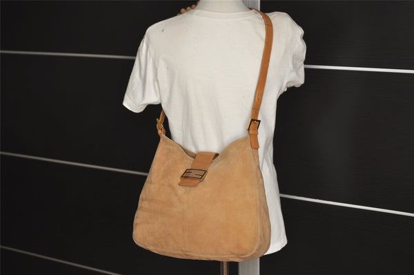 Authentic FENDI Vintage Shoulder Bag Purse Suede Leather Beige 0984J