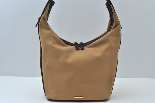 Authentic GUCCI Web Sherry Line Shoulder Bag Canvas Leather 0014288 Beige 0986J