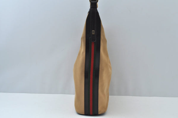 Authentic GUCCI Web Sherry Line Shoulder Bag Canvas Leather 0014288 Beige 0986J