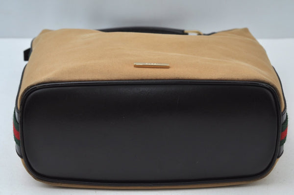 Authentic GUCCI Web Sherry Line Shoulder Bag Canvas Leather 0014288 Beige 0986J