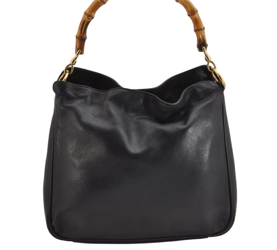 Authentic GUCCI Bamboo Vintage Shoulder Hand Bag Purse Leather Black Junk 0987K