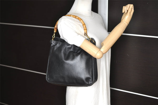 Authentic GUCCI Bamboo Vintage Shoulder Hand Bag Purse Leather Black Junk 0987K