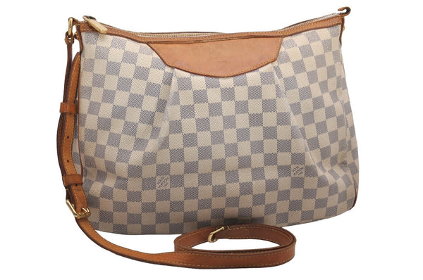 Authentic Louis Vuitton Damier Azur Siracusa MM N41112 Shoulder Bag Junk 0988J