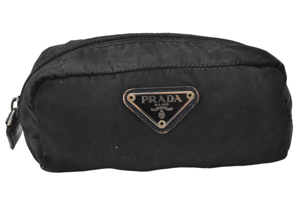 Authentic PRADA Vintage Nylon Leather Pouch Purse Black 0988K